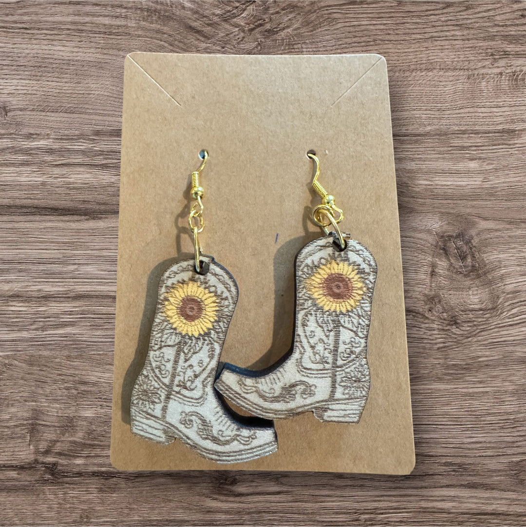 Boots and Sunflowers earrings