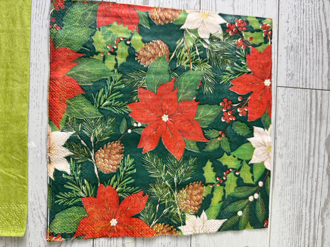 Poinsettia and plaid napkin bundle